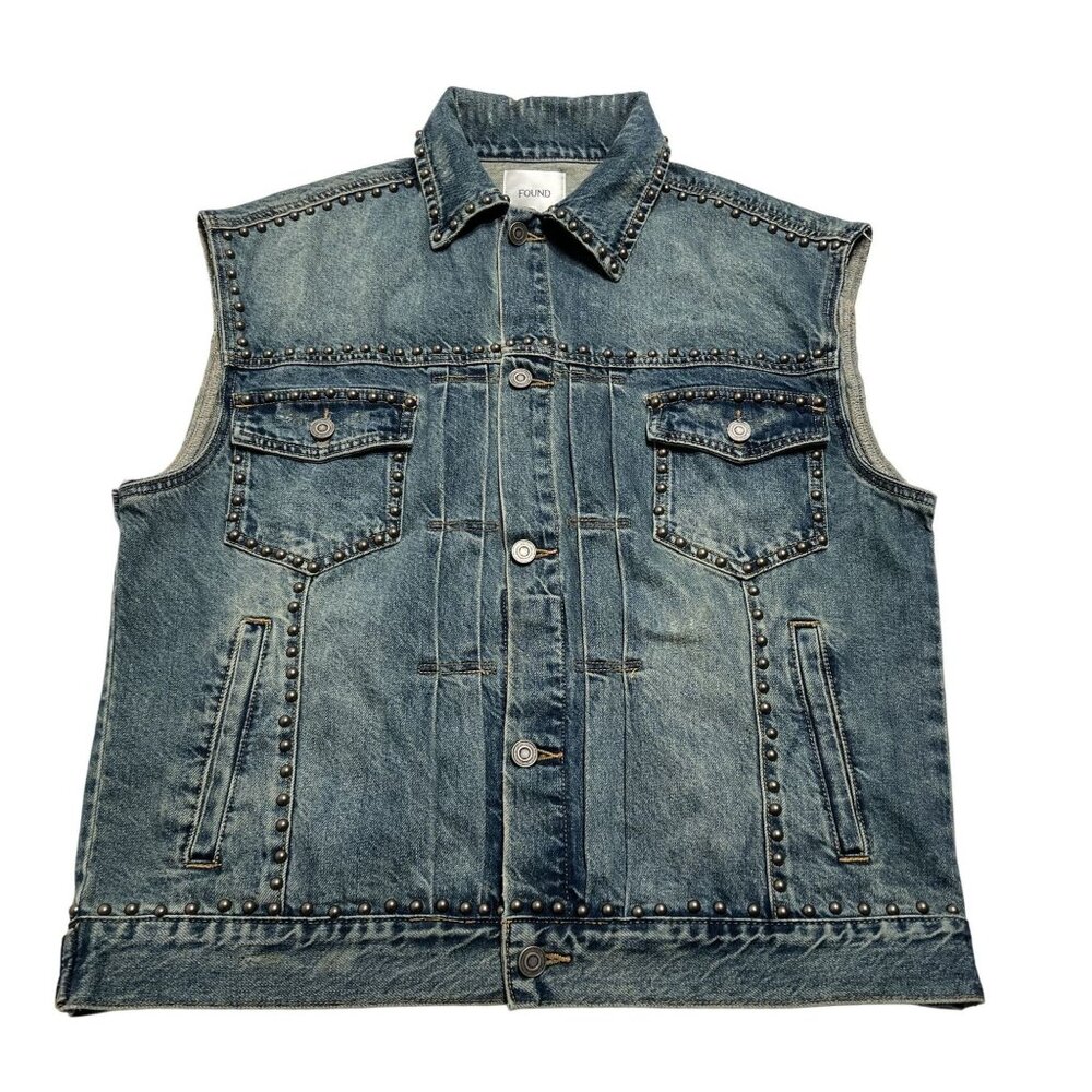 FOUND Denim Round Studded Vest in Blue